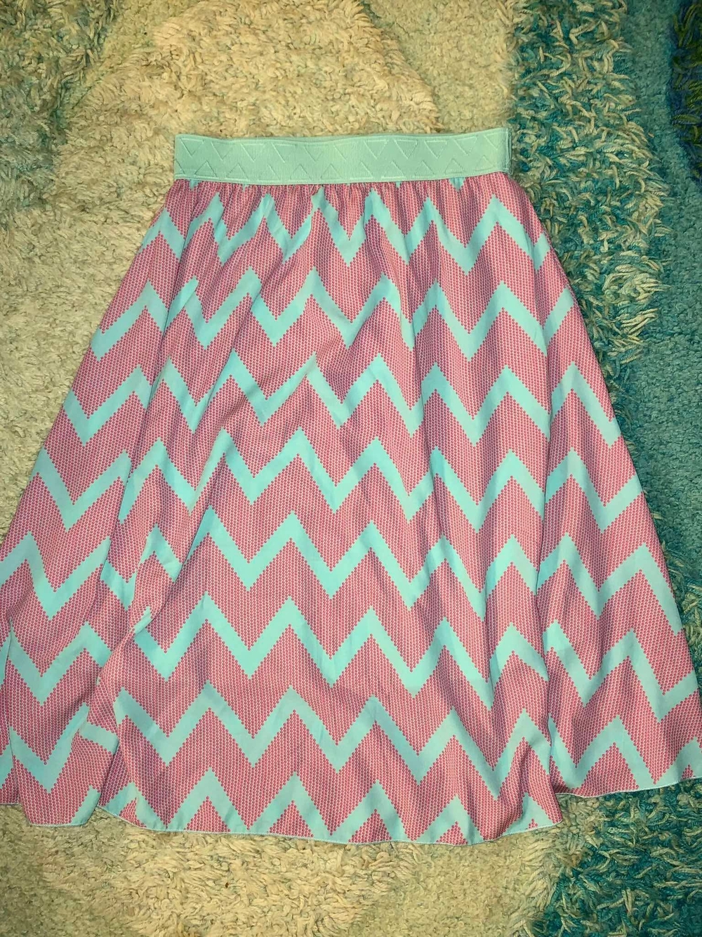 LuLaRoe Pink and Aqua Chevron A-Line Skirt